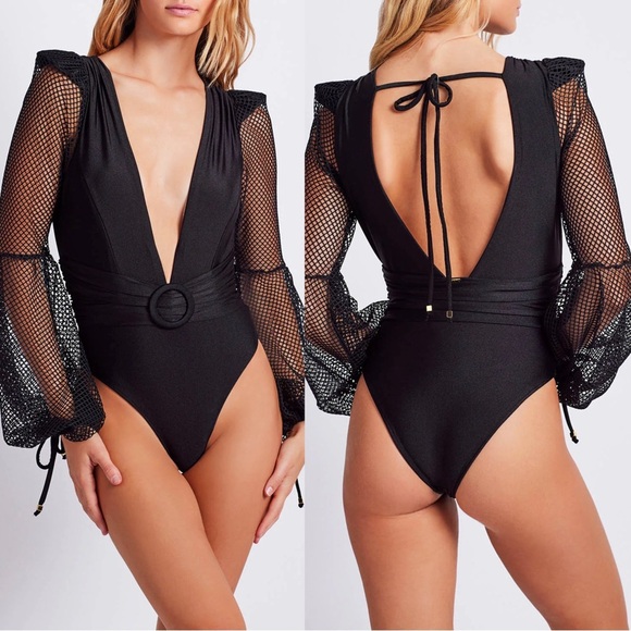 NEW PatBo Plunge Netted Bodysuit Small - Picture 1 of 3